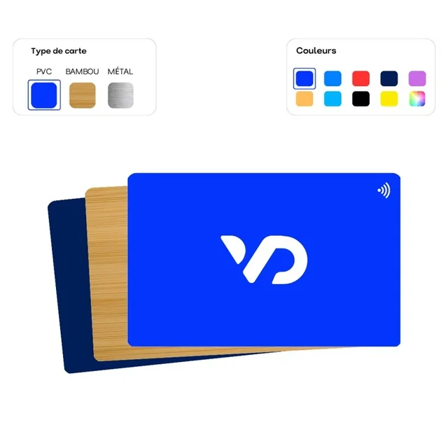 Choix du type de carte : PVC, Bambou, Métal